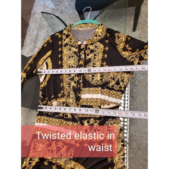 Fashion Nova Jumpsuit Womens XL Black Printed Twisted Elastic Waist Button Front - Picture 7 of 12